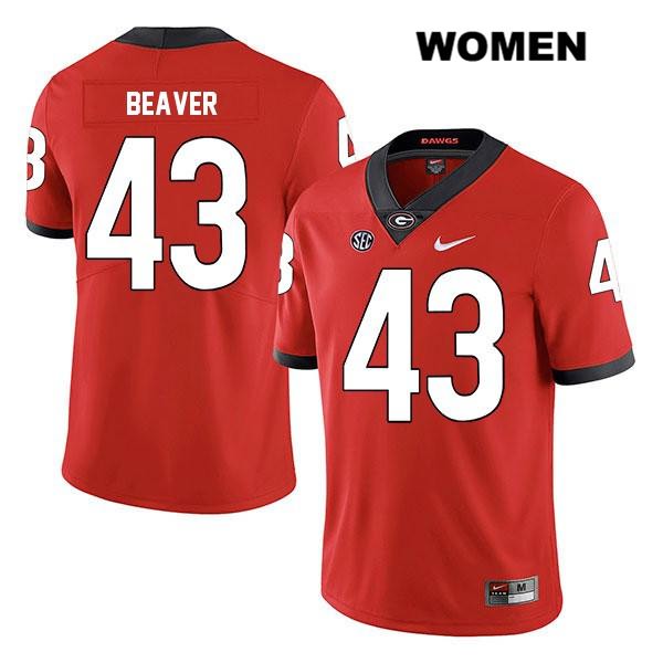 Georgia Bulldogs Women's Tyler Beaver #43 NCAA Legend Authentic Red Nike Stitched College Football Jersey RAA0156WI